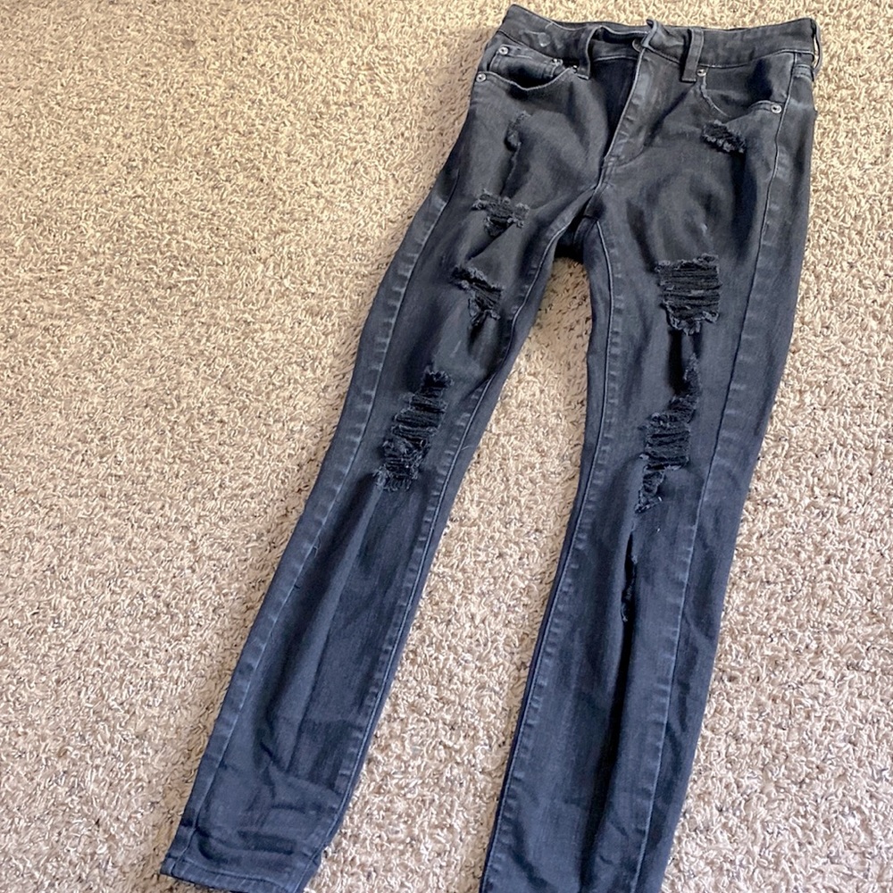 Black ripped high rise jeggings